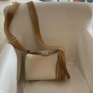 Rothy’s - “casual crossbody”, cream and khaki with gold hardware
